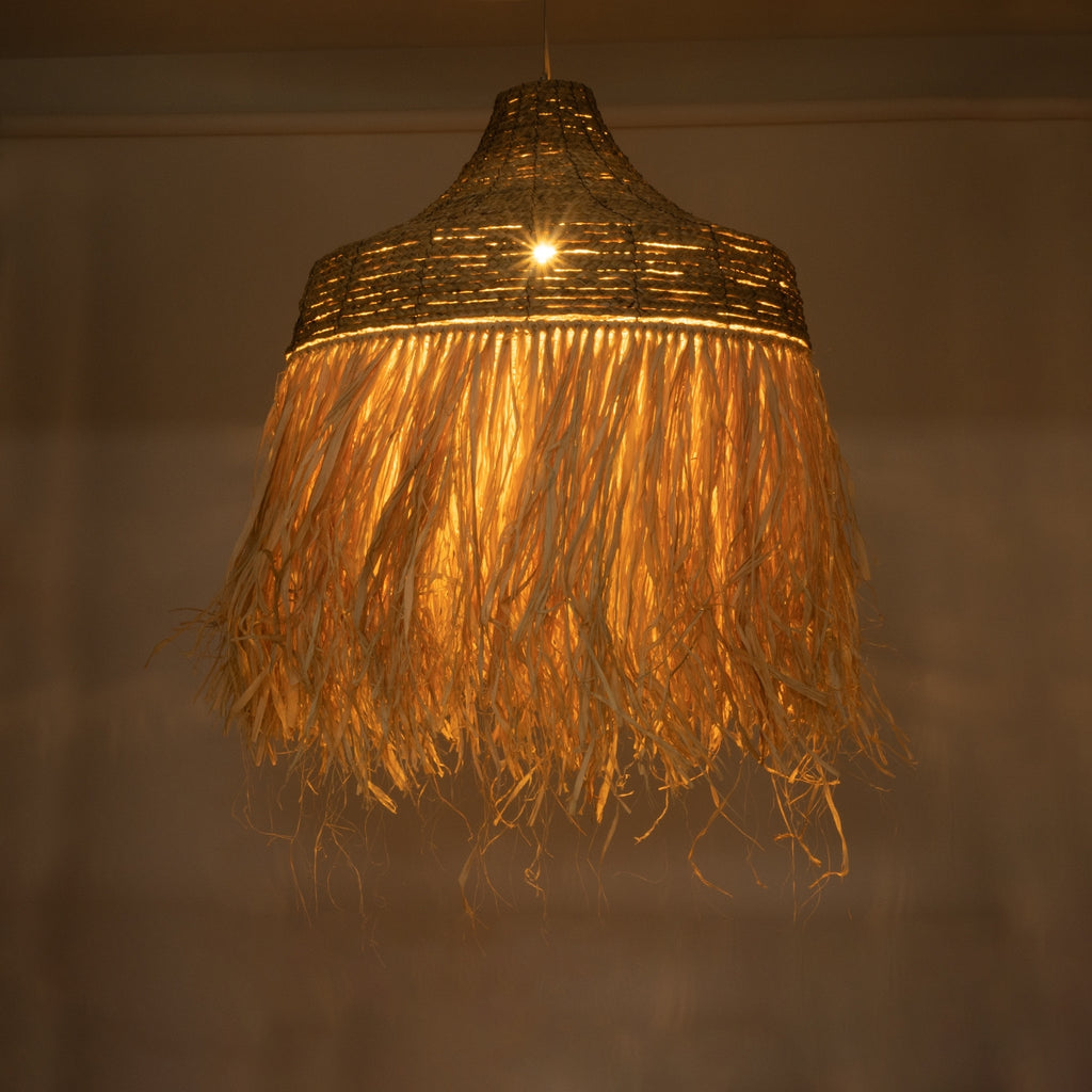 Boho raffia natural suspension light