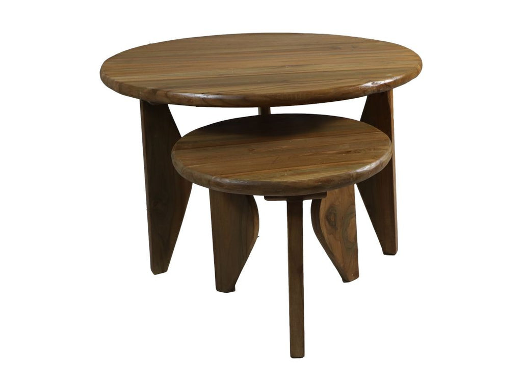 Round Coffee Table S/2-Ø40X35/Ø70X45-Natural-Teak