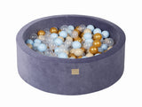 Baby Foam Round Ball Pit 90x30cm with 200 Balls 7cm Certified, Velvet, Blue-Gray: Gold/Baby Blue/Beige/Transparent