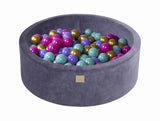 Baby Foam Round Ball Pit 90x30cm with 200 Balls 7cm Certified, Velvet, Blue-Gray: Dark Pink/Gold/Turquoise/Violet