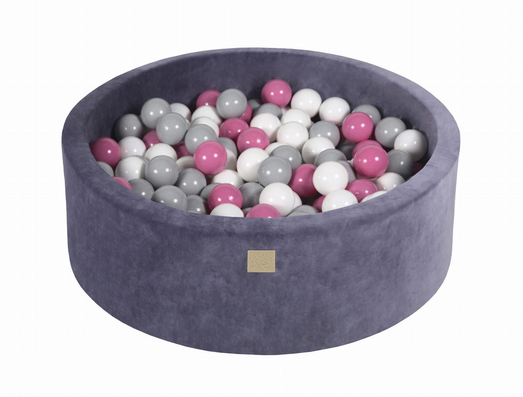 Baby Foam Round Ball Pit 90x30cm with 200 Balls 7cm Certified, Velvet, Blue-Gray: White/Gray, Light Pink