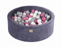 Load image into Gallery viewer, Baby Foam Round Ball Pit 90x30cm with 200 Balls 7cm Certified, Velvet, Blue-Gray: White/Gray, Light Pink