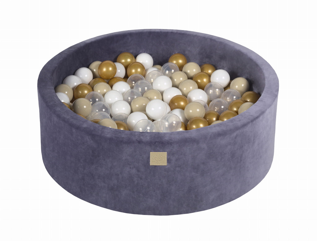 Baby Foam Round Ball Pit 90x30cm with 200 Balls 7cm Certified, Velvet, Blue-Gray: Gold/Beige/White/Transparent