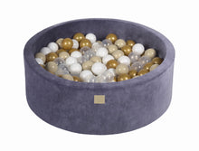 Load image into Gallery viewer, Baby Foam Round Ball Pit 90x30cm with 200 Balls 7cm Certified, Velvet, Blue-Gray: Gold/Beige/White/Transparent