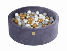 Load image into Gallery viewer, Baby Foam Round Ball Pit 90x30cm with 200 Balls 7cm Certified, Velvet, Blue-Gray: Gold/Gray/White