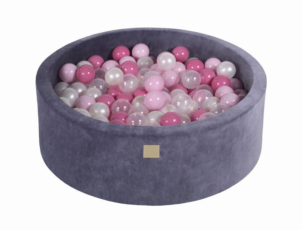 Baby Foam Round Ball Pit 90x30cm with 200 Balls 7cm Certified, Velvet, Blue-Gray: Light Pink/Pastel Pink/Transparent