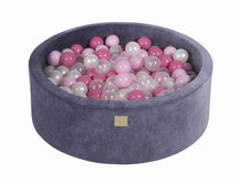 Load image into Gallery viewer, Baby Foam Round Ball Pit 90x30cm with 200 Balls 7cm Certified, Velvet, Blue-Gray: Light Pink/Pastel Pink/Transparent