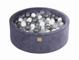 Baby Foam Round Ball Pit 90x30cm with 200 Balls 7cm Certified, Velvet, Blue-Gray: Silver/White/Transparent