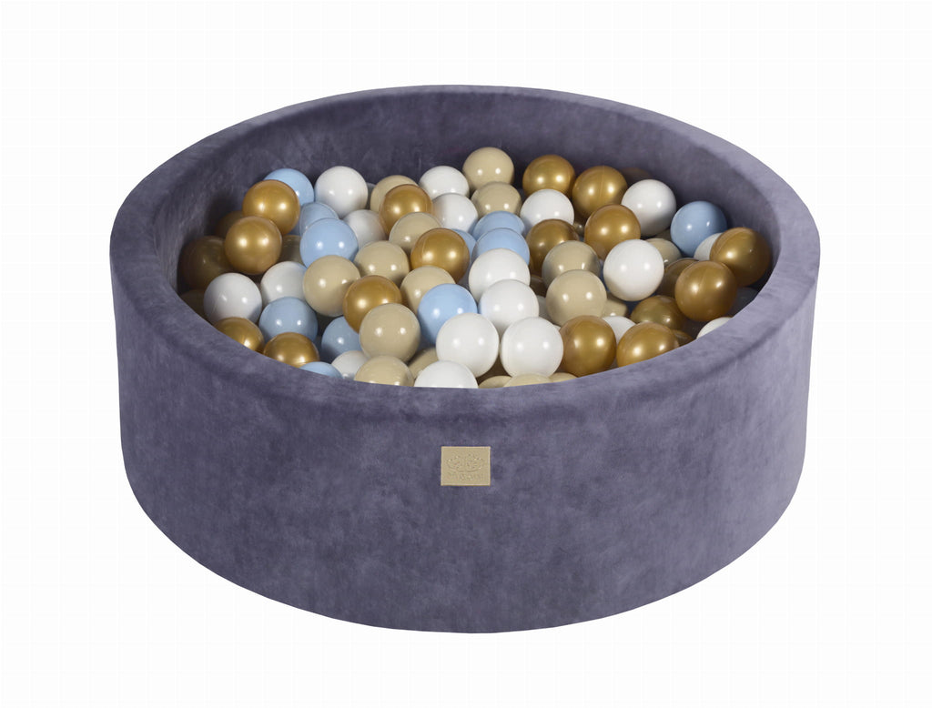 Baby Foam Round Ball Pit 90x30cm with 200 Balls 7cm Certified, Velvet, Blue-Gray: Gold/Baby Blue/Beige/White