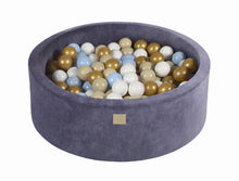 Load image into Gallery viewer, Baby Foam Round Ball Pit 90x30cm with 200 Balls 7cm Certified, Velvet, Blue-Gray: Gold/Baby Blue/Beige/White