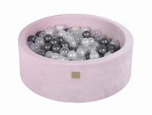 Load image into Gallery viewer, Baby Foam Round Ball Pit 90x30cm with 200 Balls 7cm Certified, Velvet, Pastel Pink: Silver/White Pearl/Transparent