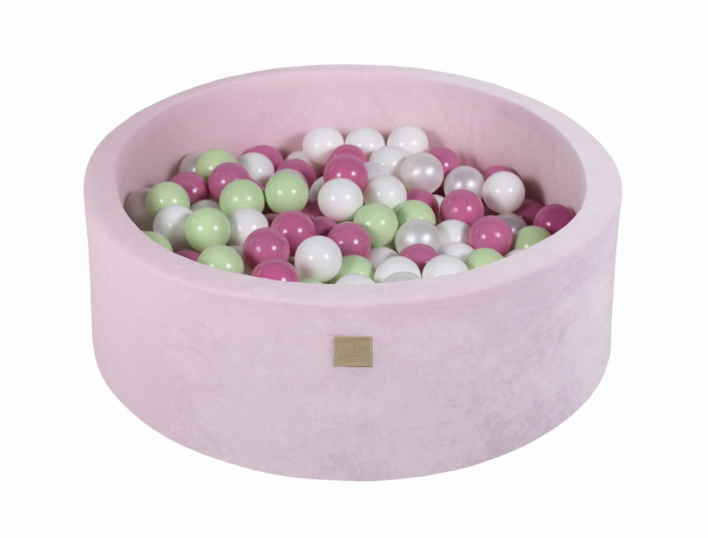 Baby Foam Round Ball Pit 90x30cm with 200 Balls 7cm Certified, Velvet, Pastel Pink: Light Pink/Light Green/White/White Pearl