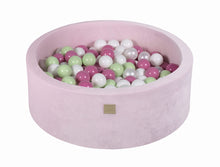 Load image into Gallery viewer, Baby Foam Round Ball Pit 90x30cm with 200 Balls 7cm Certified, Velvet, Pastel Pink: Light Pink/Light Green/White/White Pearl