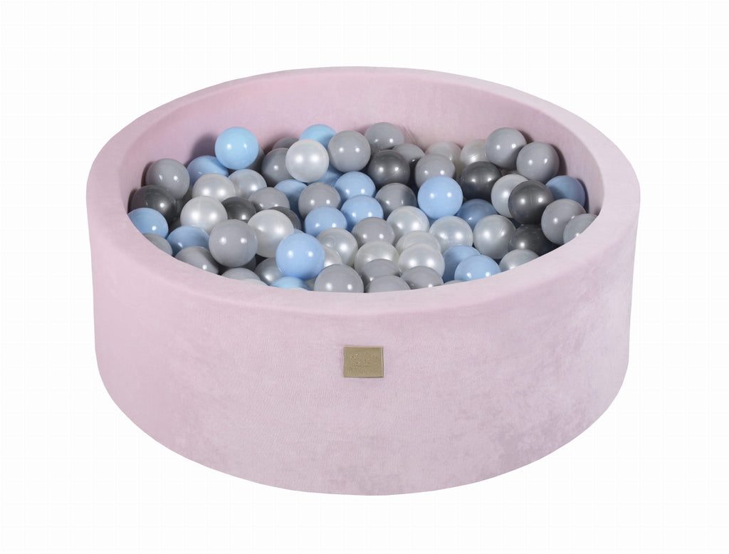 Baby Foam Round Ball Pit 90x30cm with 200 Balls 7cm Certified, Velvet, Pastel Pink: Baby Blue/White Pearl/Gray/Silver