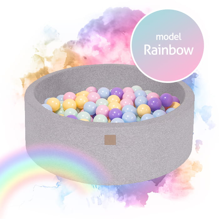 Baby Foam Round Ball Pit 90x30cm with 250 Balls 7cm Certified, Cotton, Light Grey, Model Rainbow