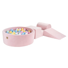 Cargar imagen en el visor de la galería, Foam 3 elements Playset with Ball Pit 90x30cm with 200 Balls Certified, Velvet, Light Pink: Baby Blue/White/Pastel Pink/Pastel Yellow/Mint