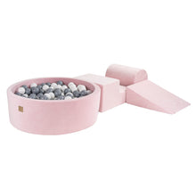 Cargar imagen en el visor de la galería, Foam 3 elements Playset with Ball Pit 90x30cm with 200 Balls Certified, Velvet, Light Pink: Grey/White