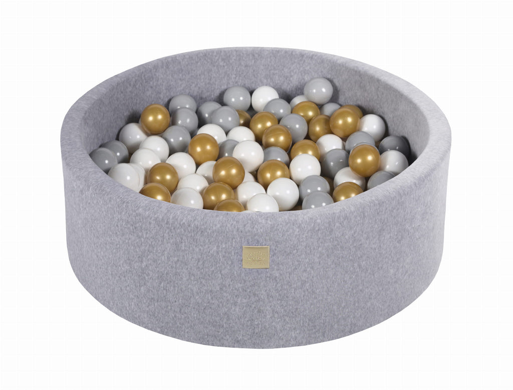 Baby Foam Round Ball Pit 90x30cm with 200 Balls 7cm Certified, Velvet, Light Gray: Gold/Gray/White