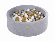 Load image into Gallery viewer, Baby Foam Round Ball Pit 90x30cm with 200 Balls 7cm Certified, Velvet, Light Gray: Gold/Gray/White