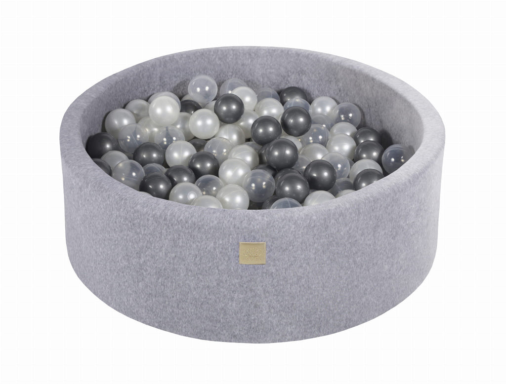 Baby Foam Round Ball Pit 90x30cm with 200 Balls 7cm Certified, Velvet, Light Gray: Silver/White Pearl/Transparent