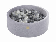 Load image into Gallery viewer, Baby Foam Round Ball Pit 90x30cm with 200 Balls 7cm Certified, Velvet, Light Gray: Silver/White Pearl/Transparent