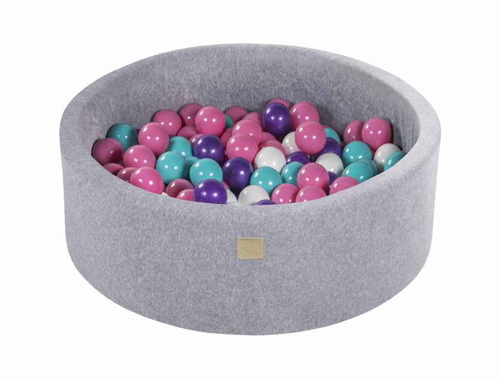 Baby Foam Round Ball Pit 90x30cm with 200 Balls 7cm Certified, Velvet, Light Gray: Turquoise/Violet/Light Pink/White