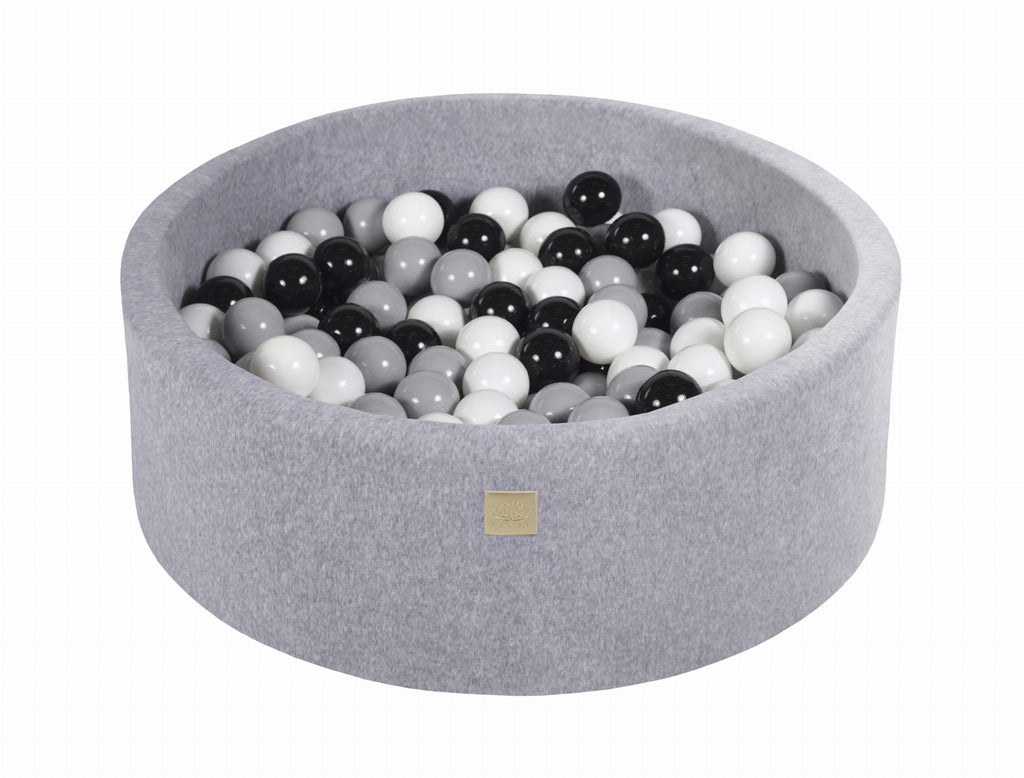 Baby Foam Round Ball Pit 90x30cm with 200 Balls 7cm Certified, Velvet, Light Gray: Black/Gray/White