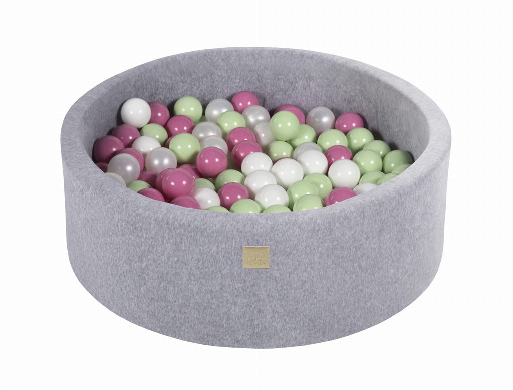 Baby Foam Round Ball Pit 90x30cm with 200 Balls 7cm Certified, Velvet, Light Gray: Light Pink/Light Green/White Pearl/White