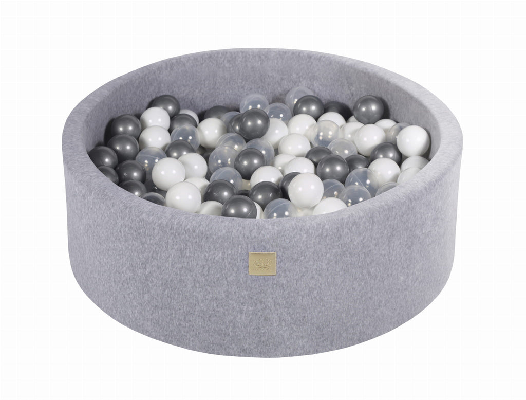 Baby Foam Round Ball Pit 90x30cm with 200 Balls 7cm Certified, Velvet, Light Gray: Silver/White/Transparent