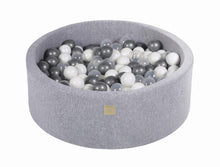 Load image into Gallery viewer, Baby Foam Round Ball Pit 90x30cm with 200 Balls 7cm Certified, Velvet, Light Gray: Silver/White/Transparent