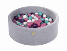 Load image into Gallery viewer, Baby Foam Round Ball Pit 90x30cm with 200 Balls 7cm Certified, Velvet, Light Gray: Turquoise/White/Light Pink/Violet Pearl