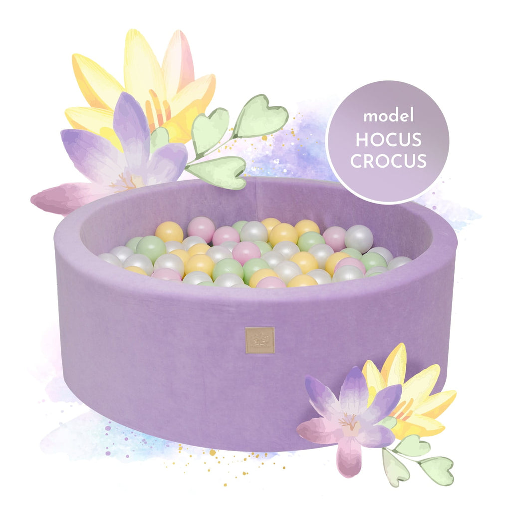 Baby Foam Round Ball Pit 90x30cm with 250 Balls 7cm Certified, Velvet, Violet, Model Hocus Crocus