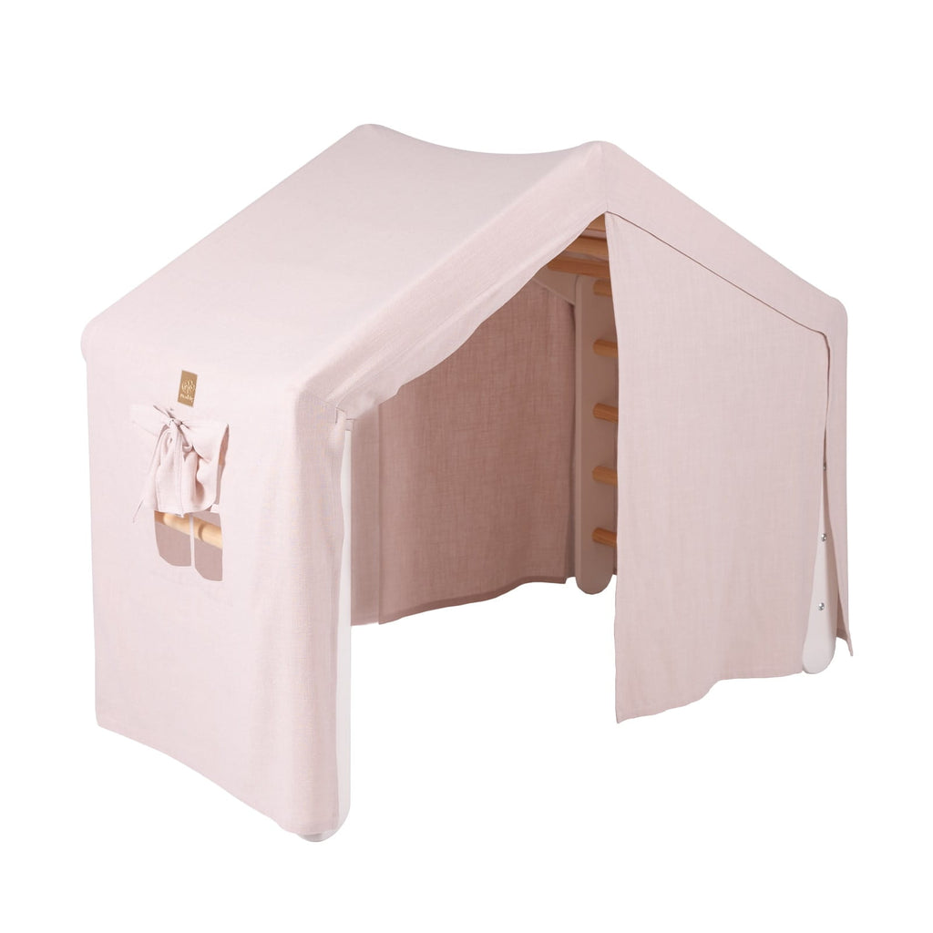 Climbing Ladder Large House 112x61x94 cm Indoor Traingle with Tent Wood, Linen, Viscose, A Pink House, White ladder