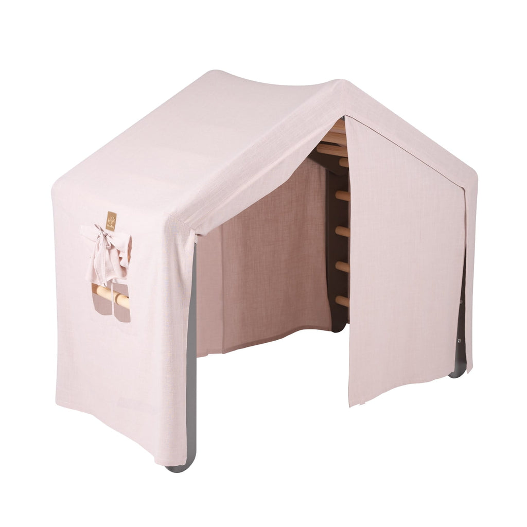 Climbing Ladder Large House 112x61x94 cm Indoor Traingle with Tent. Wood, Linen, Viscose, A Pink House, Gray ladder