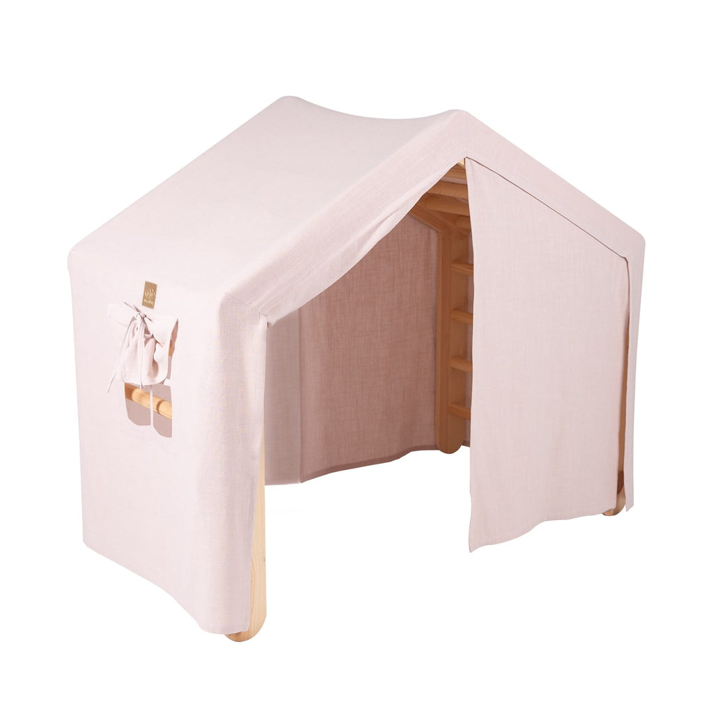 Climbing Ladder Large House 112x61x94 cm Indoor Traingle with Tent Wood, Linen, Viscose, A Pink House, Natural ladder