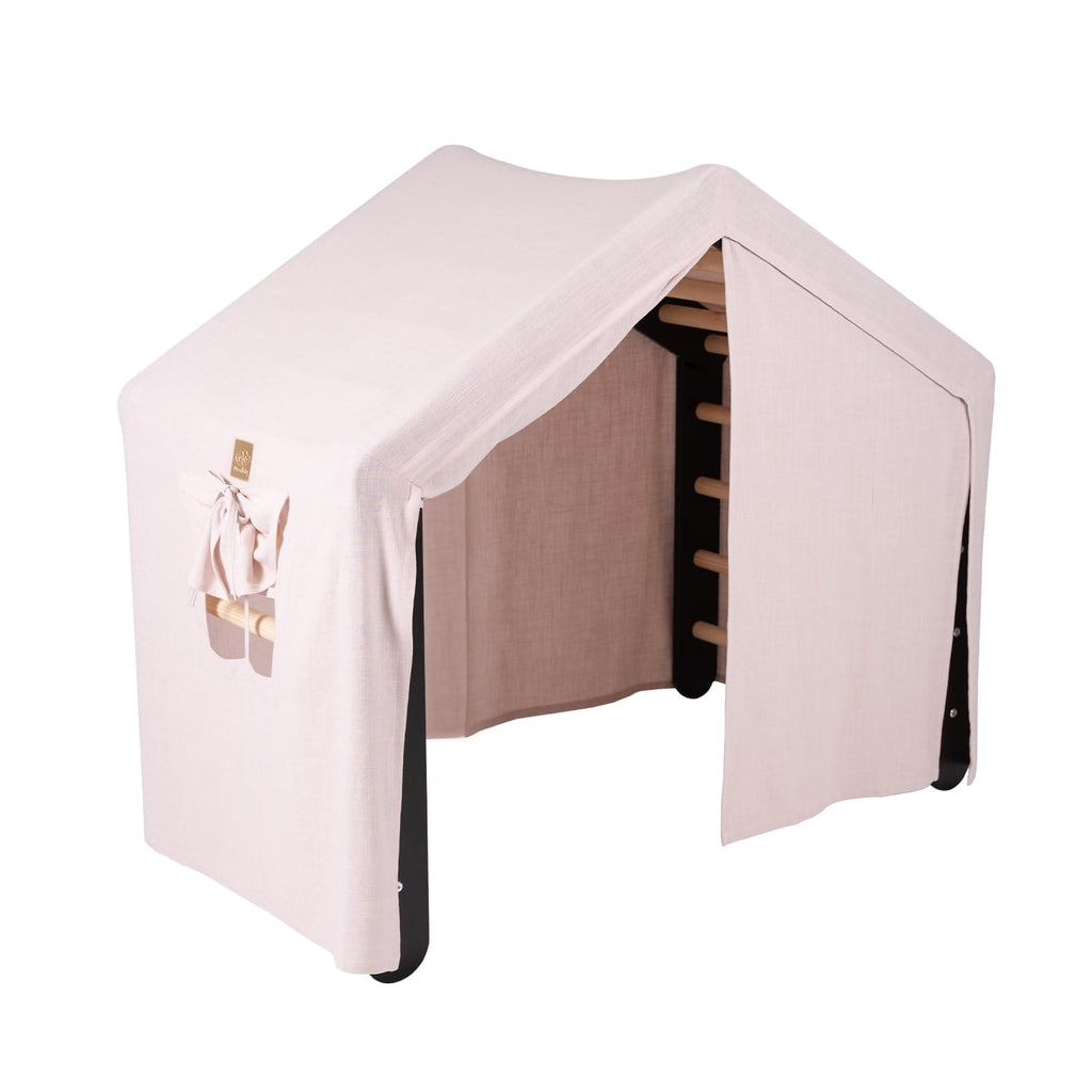 Climbing Ladder Large House 112x61x94 cm Indoor Traingle with Tent. Wood, Linen, Viscose, A Pink House, Black ladder