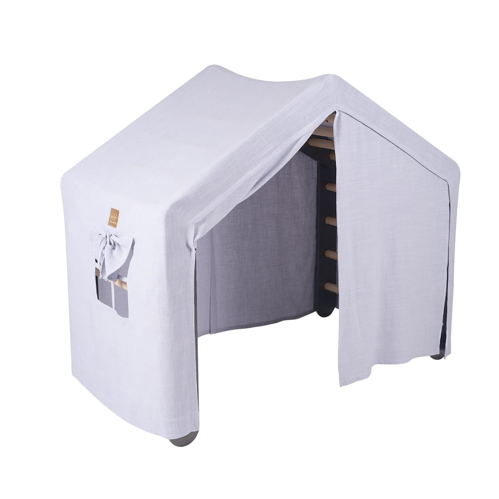 Climbing Ladder Large House 112x61x94 cm Indoor Traingle with Tent. Wood, Linen, Viscose, Gray and Blue House, Grey ladder