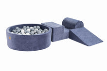 Cargar imagen en el visor de la galería, Foam 3 elements Playset with Ball Pit 90x30cm with 200 Balls Certified, Velvet, Blue-Gray: Grey/White