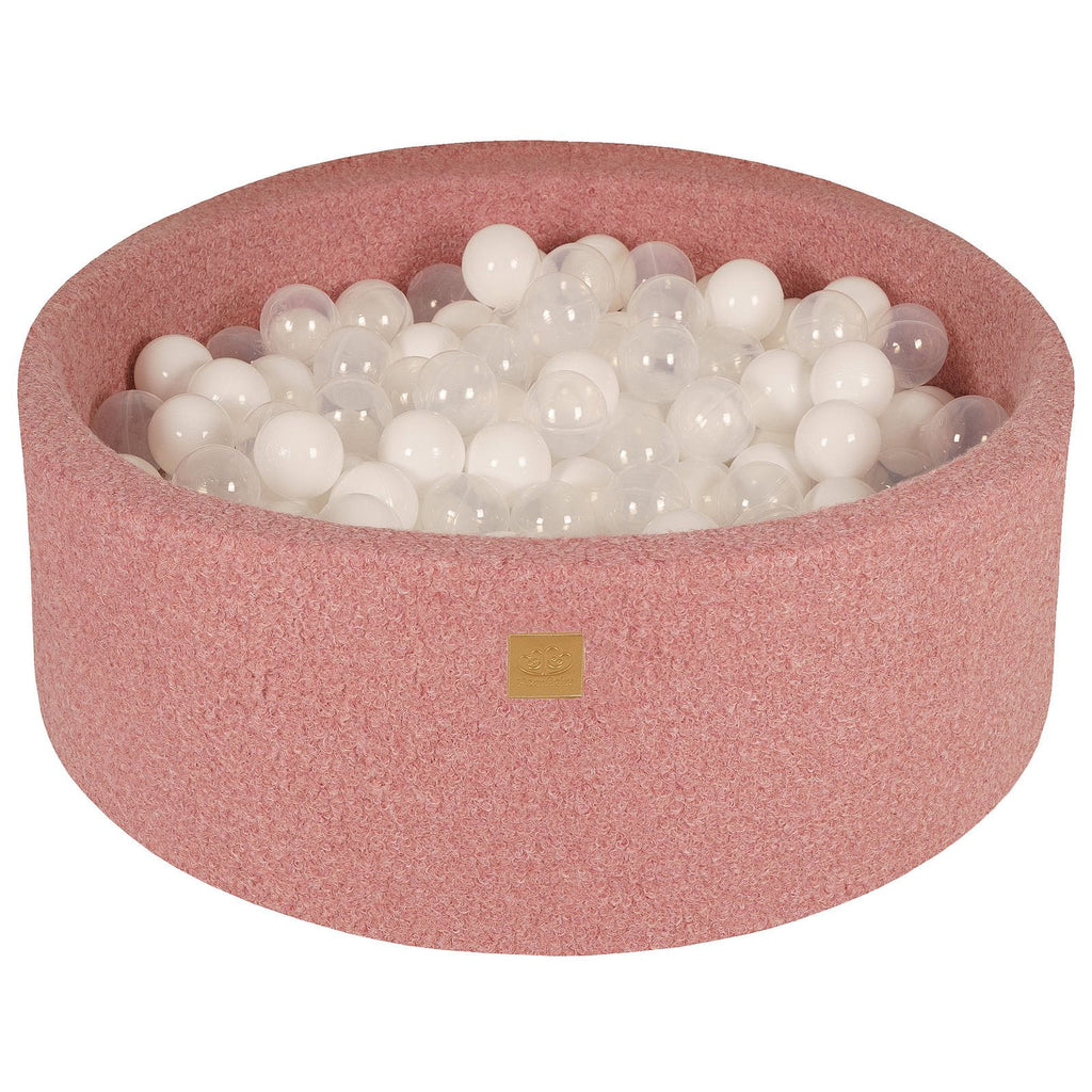 Baby Foam Round Ball Pit 90x30cm with 200 Balls 7cm Certified, Boucle, Pink:White/Transparent