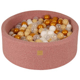 Baby Foam Round Ball Pit 90x30cm with 200 Balls 7cm Certified, Boucle, Pink:Gold/Beige/White/Transparent