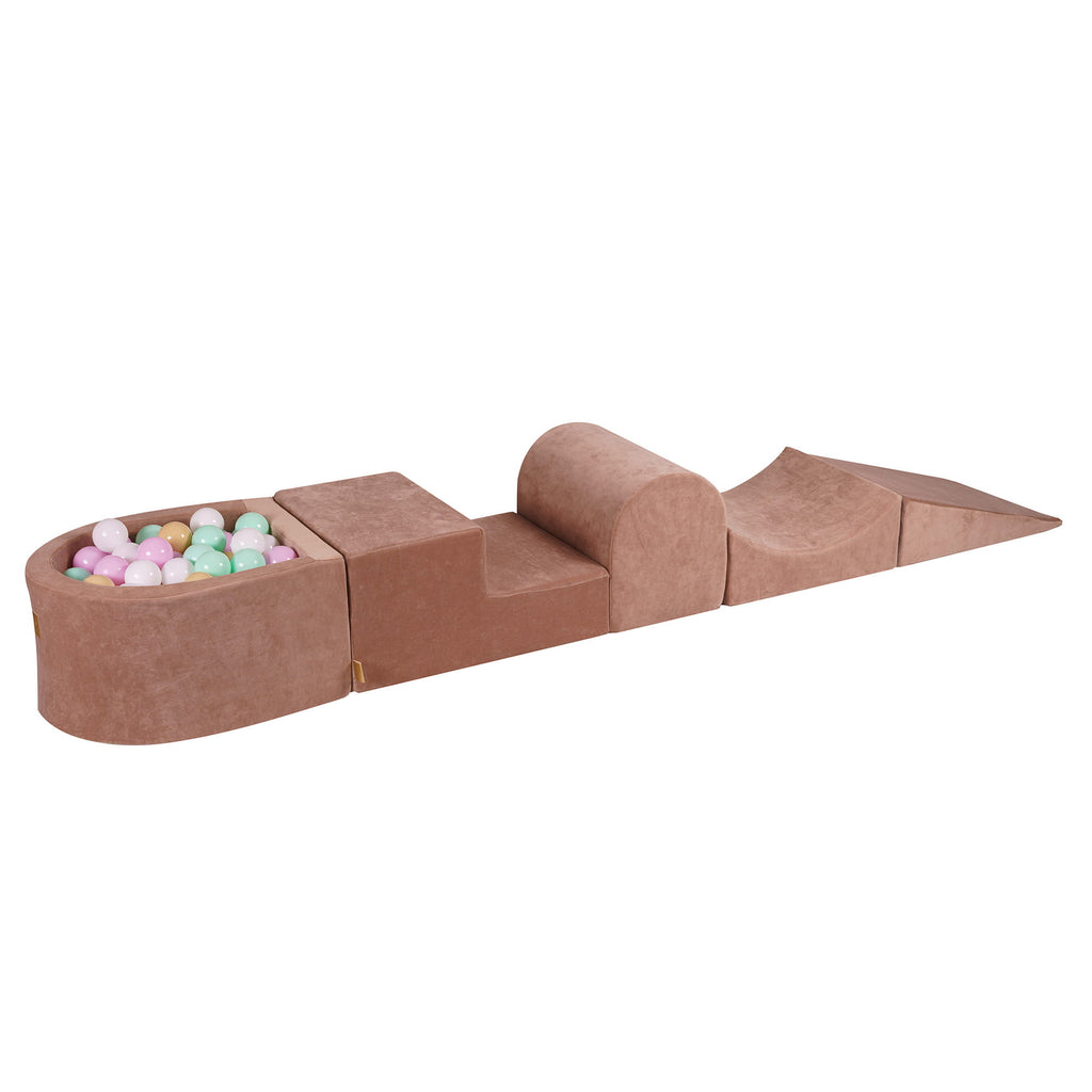 Foam Playset with Small Ball Pit Playground for Children with 100 Balls Certified, Velvet, Beige: Pastel Pink/Mint/White/Beige