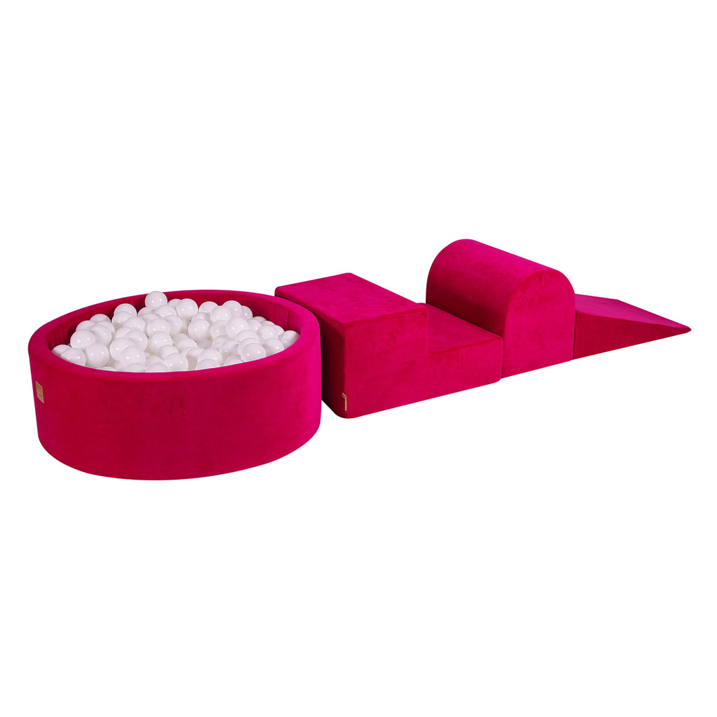 Foam 3 elements Playset with Ball Pit 90x30cm with 200 Balls Certified, Velvet, Magenta: White