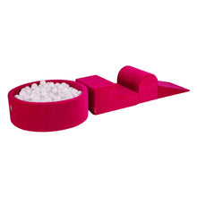 Cargar imagen en el visor de la galería, Foam 3 elements Playset with Ball Pit 90x30cm with 200 Balls Certified, Velvet, Magenta: White