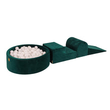 Cargar imagen en el visor de la galería, Foam 3 elements Playset with Ball Pit 90x30cm with 200 Balls Certified, Velvet, Dark Green: White