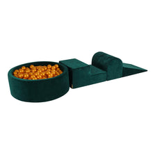 Cargar imagen en el visor de la galería, Foam 3 elements Playset with Ball Pit 90x30cm with 200 Balls Certified, Velvet, Dark Green: Gold