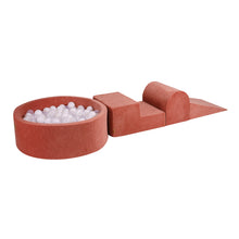 Cargar imagen en el visor de la galería, Foam 3 elements Playset with Ball Pit 90x30cm with 200 Balls Certified, Velvet, Marsala Red: White/Transparent