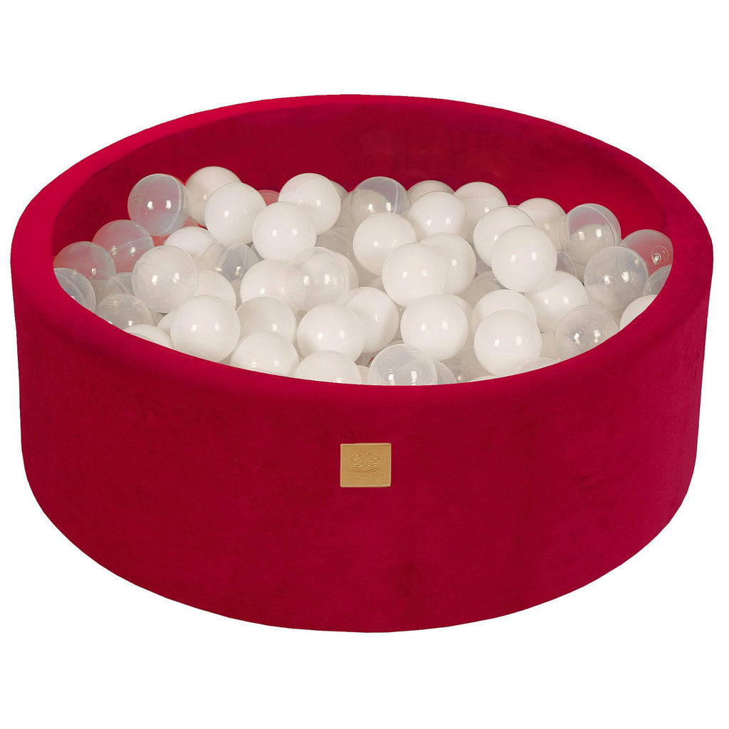 Baby Foam Round Ball Pit 90x30cm with 200 Balls 7cm Certified, Velvet, Magenta: White/Transparent