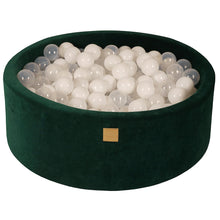 Load image into Gallery viewer, Baby Foam Round Ball Pit 90x30cm with 200 Balls 7cm Certified, Velvet, Dark Green: White/Transparent