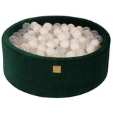 Baby Foam Round Ball Pit 90x30cm with 200 Balls 7cm Certified, Velvet, Dark Green: White/Transparent