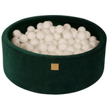 Baby Foam Round Ball Pit 90x30cm with 200 Balls 7cm Certified, Velvet, Dark Green: White